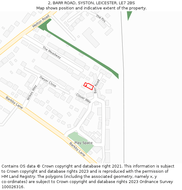 2, BARR ROAD, SYSTON, LEICESTER, LE7 2BS: Location map and indicative extent of plot