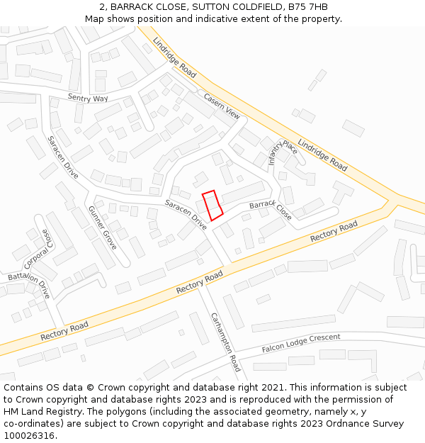 2, BARRACK CLOSE, SUTTON COLDFIELD, B75 7HB: Location map and indicative extent of plot