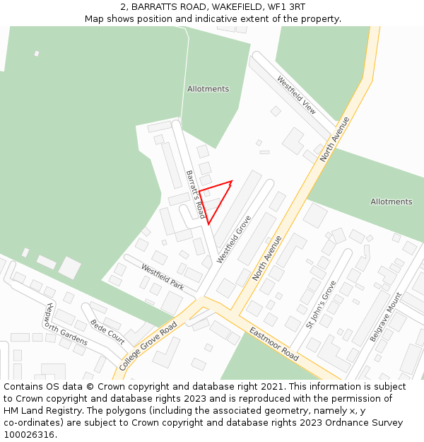 2, BARRATTS ROAD, WAKEFIELD, WF1 3RT: Location map and indicative extent of plot