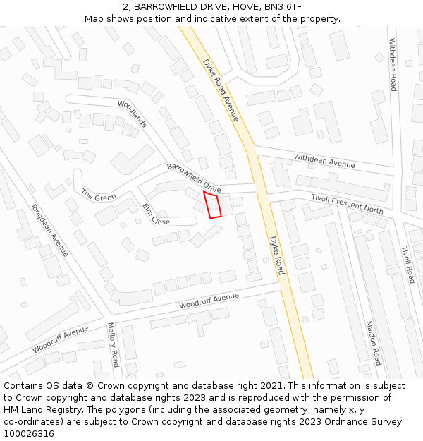 2, BARROWFIELD DRIVE, HOVE, BN3 6TF: Location map and indicative extent of plot