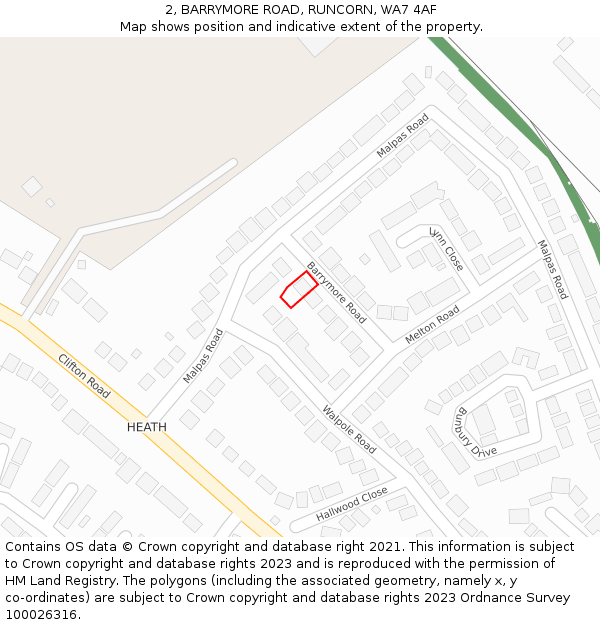 2, BARRYMORE ROAD, RUNCORN, WA7 4AF: Location map and indicative extent of plot