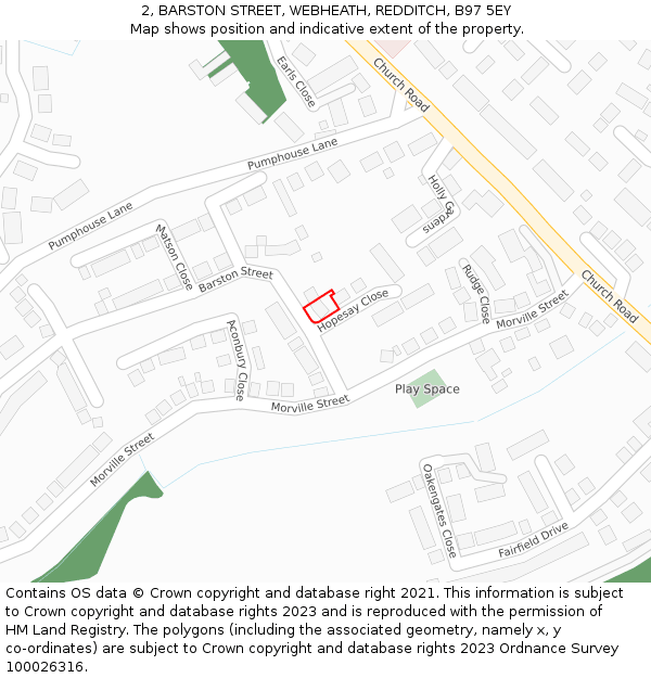 2, BARSTON STREET, WEBHEATH, REDDITCH, B97 5EY: Location map and indicative extent of plot