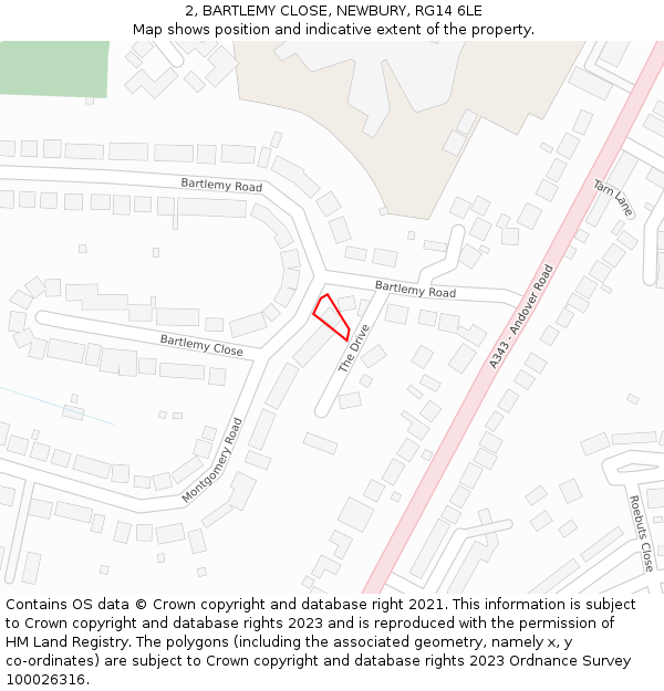 2, BARTLEMY CLOSE, NEWBURY, RG14 6LE: Location map and indicative extent of plot