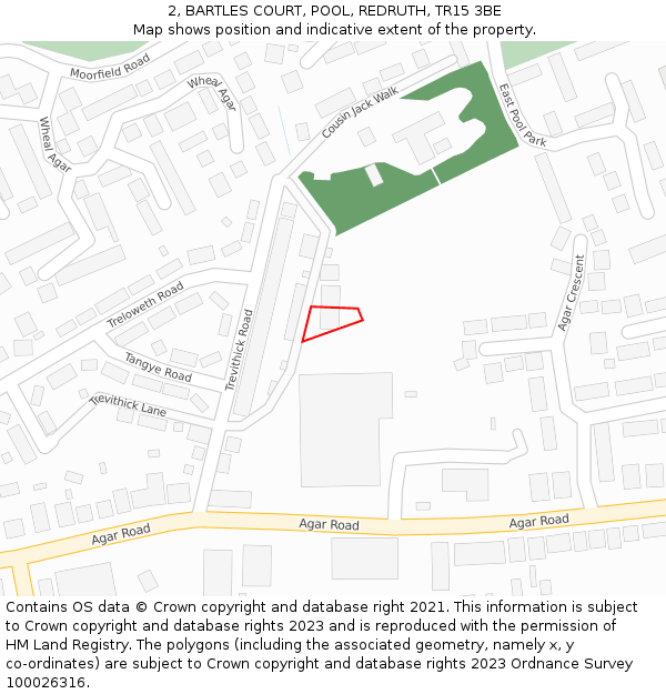 2, BARTLES COURT, POOL, REDRUTH, TR15 3BE: Location map and indicative extent of plot