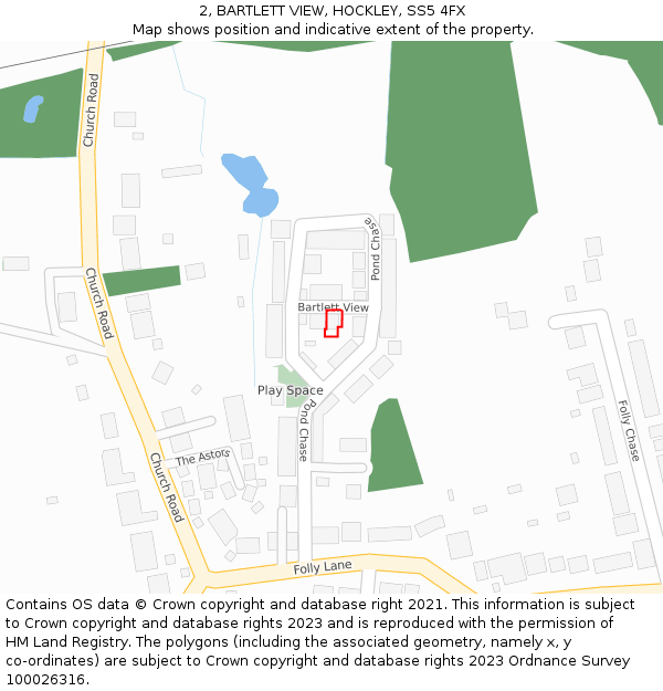 2, BARTLETT VIEW, HOCKLEY, SS5 4FX: Location map and indicative extent of plot