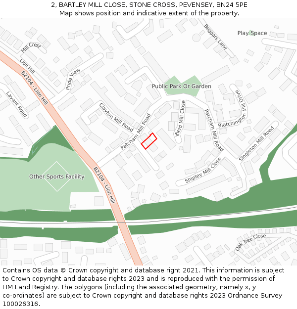 2, BARTLEY MILL CLOSE, STONE CROSS, PEVENSEY, BN24 5PE: Location map and indicative extent of plot