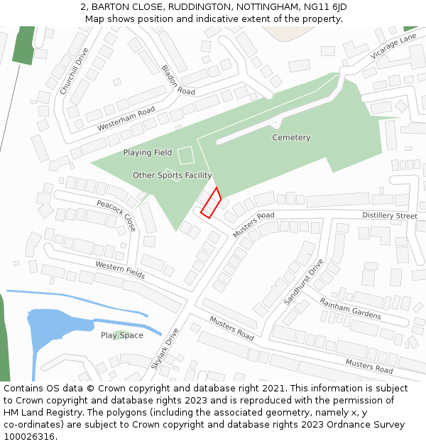 2, BARTON CLOSE, RUDDINGTON, NOTTINGHAM, NG11 6JD: Location map and indicative extent of plot