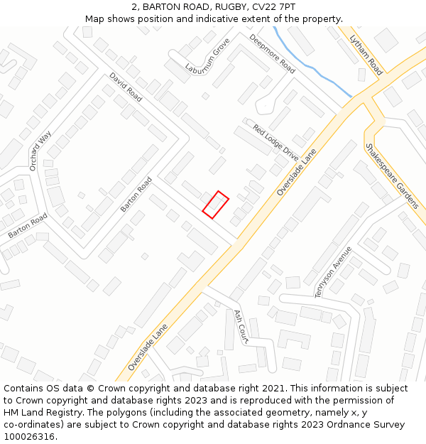 2, BARTON ROAD, RUGBY, CV22 7PT: Location map and indicative extent of plot