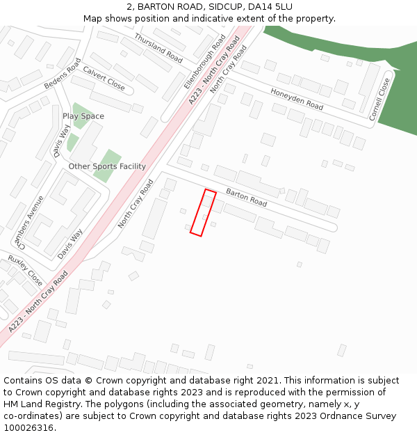 2, BARTON ROAD, SIDCUP, DA14 5LU: Location map and indicative extent of plot