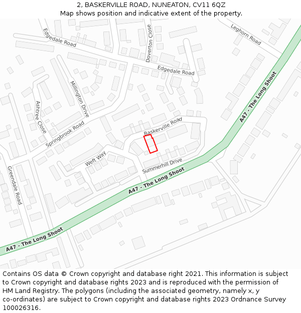 2, BASKERVILLE ROAD, NUNEATON, CV11 6QZ: Location map and indicative extent of plot