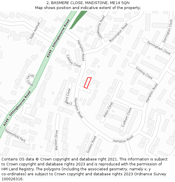 2, BASMERE CLOSE, MAIDSTONE, ME14 5QN: Location map and indicative extent of plot