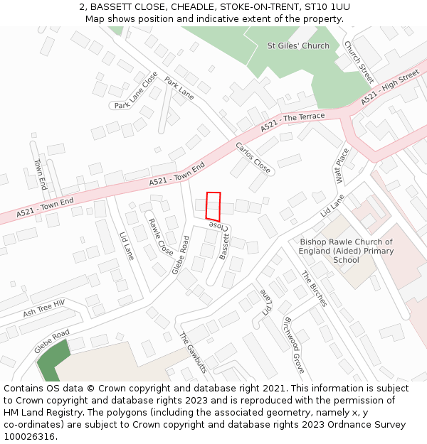 2, BASSETT CLOSE, CHEADLE, STOKE-ON-TRENT, ST10 1UU: Location map and indicative extent of plot