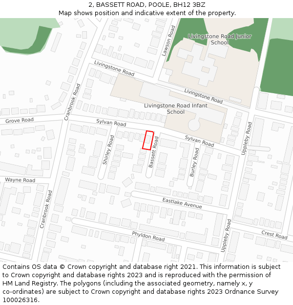 2, BASSETT ROAD, POOLE, BH12 3BZ: Location map and indicative extent of plot