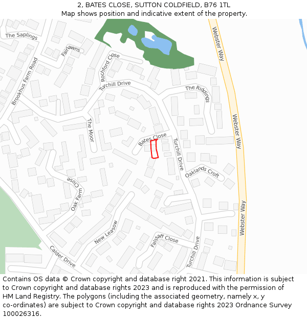 2, BATES CLOSE, SUTTON COLDFIELD, B76 1TL: Location map and indicative extent of plot