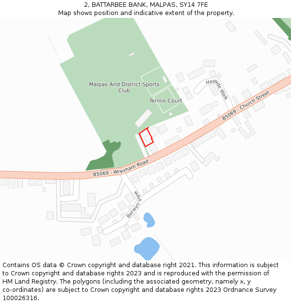 2, BATTARBEE BANK, MALPAS, SY14 7FE: Location map and indicative extent of plot