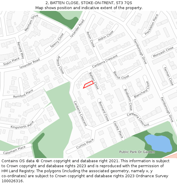 2, BATTEN CLOSE, STOKE-ON-TRENT, ST3 7QS: Location map and indicative extent of plot