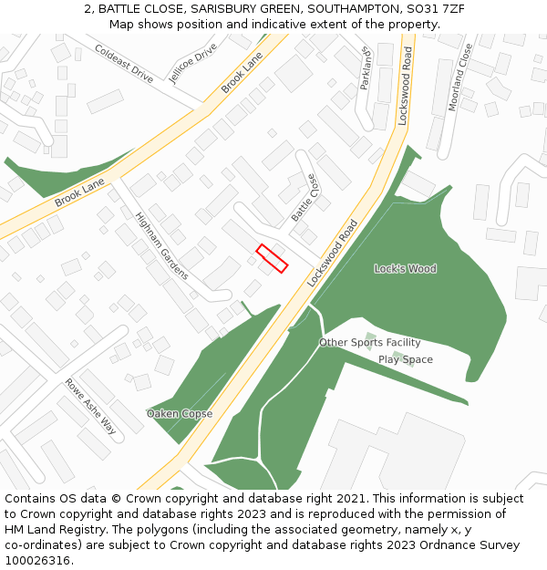 2, BATTLE CLOSE, SARISBURY GREEN, SOUTHAMPTON, SO31 7ZF: Location map and indicative extent of plot