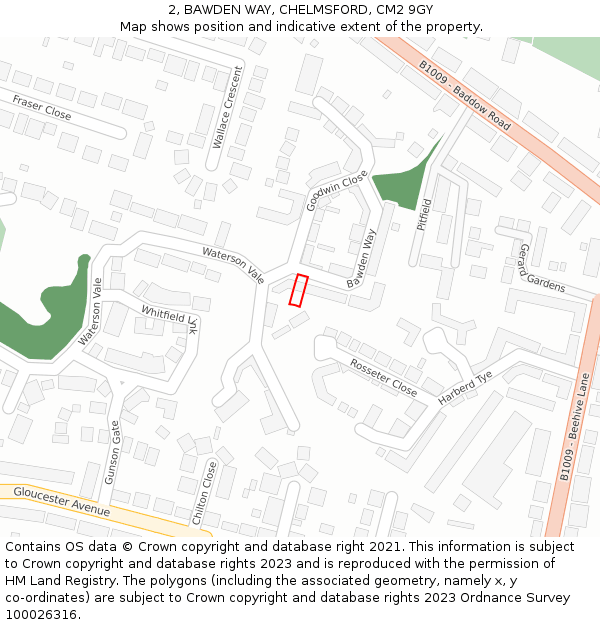 2, BAWDEN WAY, CHELMSFORD, CM2 9GY: Location map and indicative extent of plot