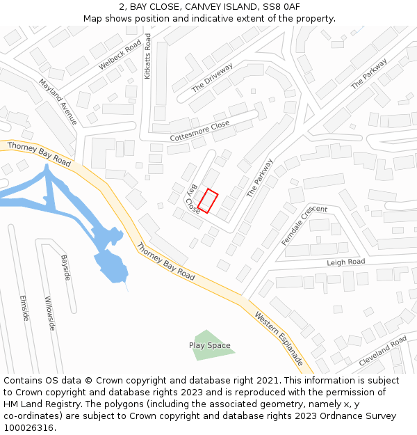 2, BAY CLOSE, CANVEY ISLAND, SS8 0AF: Location map and indicative extent of plot