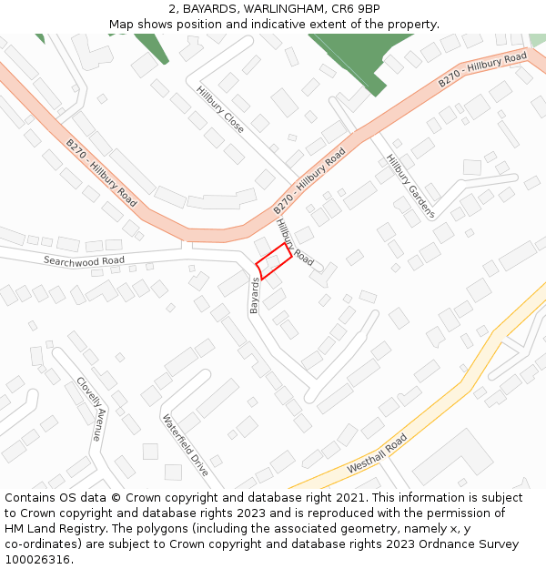 2, BAYARDS, WARLINGHAM, CR6 9BP: Location map and indicative extent of plot