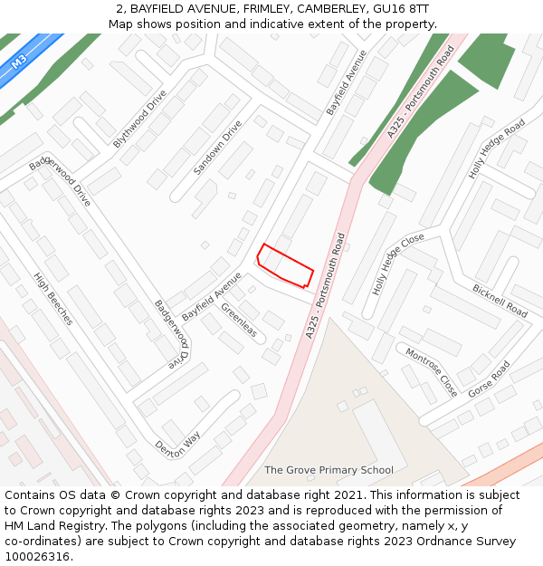 2, BAYFIELD AVENUE, FRIMLEY, CAMBERLEY, GU16 8TT: Location map and indicative extent of plot