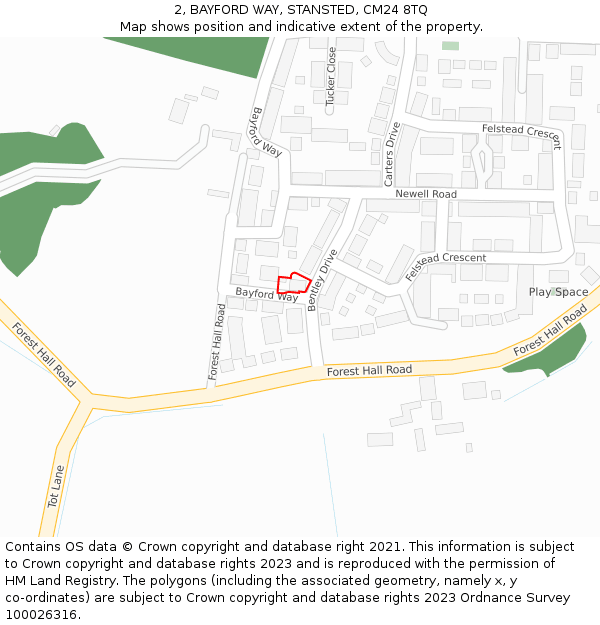 2, BAYFORD WAY, STANSTED, CM24 8TQ: Location map and indicative extent of plot