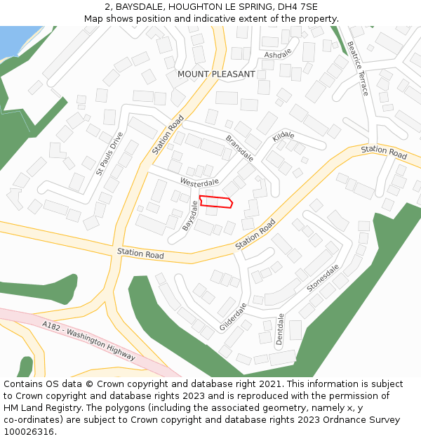 2, BAYSDALE, HOUGHTON LE SPRING, DH4 7SE: Location map and indicative extent of plot