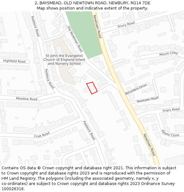 2, BAYSMEAD, OLD NEWTOWN ROAD, NEWBURY, RG14 7DE: Location map and indicative extent of plot