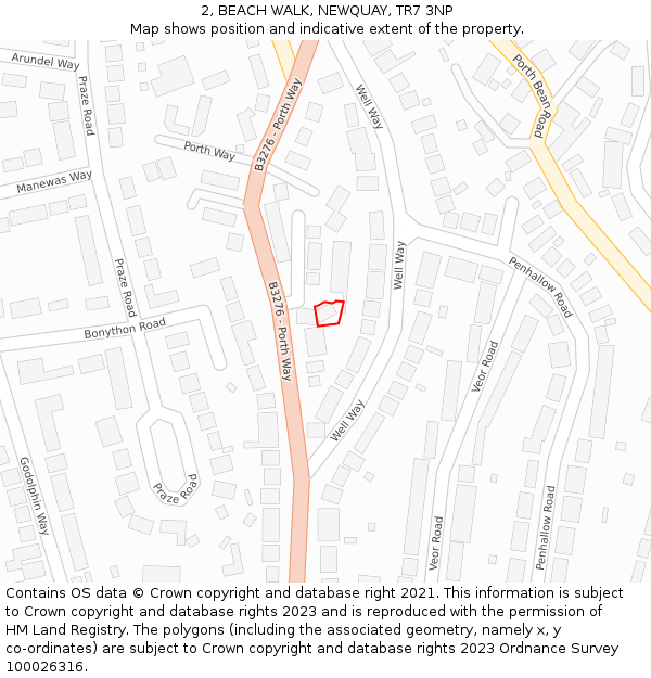 2, BEACH WALK, NEWQUAY, TR7 3NP: Location map and indicative extent of plot