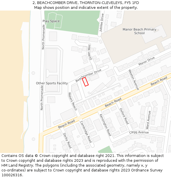 2, BEACHCOMBER DRIVE, THORNTON-CLEVELEYS, FY5 1FD: Location map and indicative extent of plot