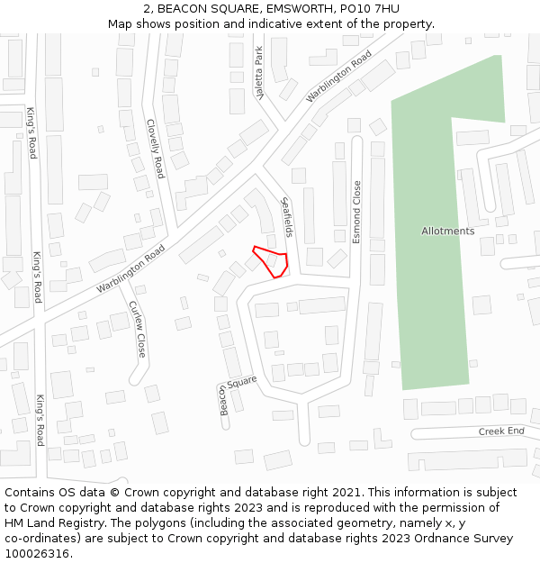 2, BEACON SQUARE, EMSWORTH, PO10 7HU: Location map and indicative extent of plot