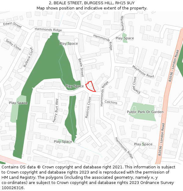 2, BEALE STREET, BURGESS HILL, RH15 9UY: Location map and indicative extent of plot