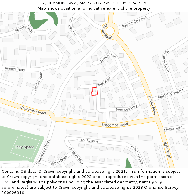 2, BEAMONT WAY, AMESBURY, SALISBURY, SP4 7UA: Location map and indicative extent of plot