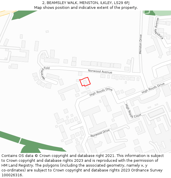 2, BEAMSLEY WALK, MENSTON, ILKLEY, LS29 6FJ: Location map and indicative extent of plot