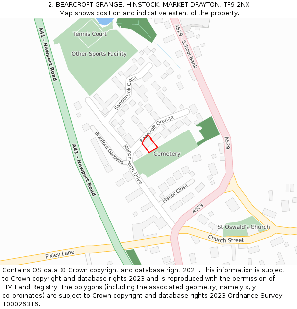2, BEARCROFT GRANGE, HINSTOCK, MARKET DRAYTON, TF9 2NX: Location map and indicative extent of plot