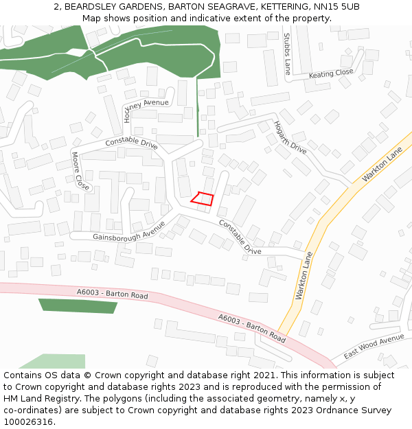 2, BEARDSLEY GARDENS, BARTON SEAGRAVE, KETTERING, NN15 5UB: Location map and indicative extent of plot