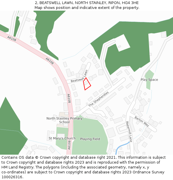 2, BEATSWELL LAWN, NORTH STAINLEY, RIPON, HG4 3HE: Location map and indicative extent of plot