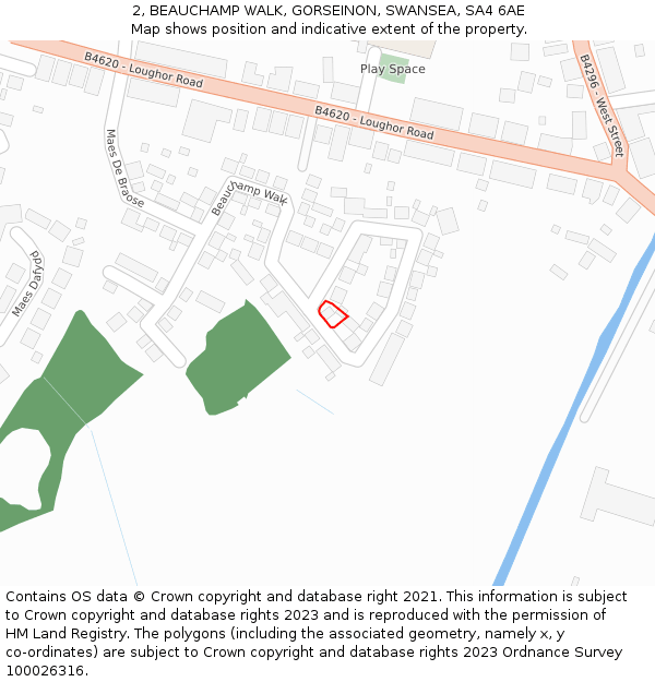 2, BEAUCHAMP WALK, GORSEINON, SWANSEA, SA4 6AE: Location map and indicative extent of plot