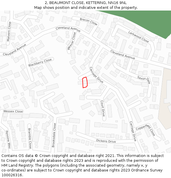 2, BEAUMONT CLOSE, KETTERING, NN16 9NL: Location map and indicative extent of plot