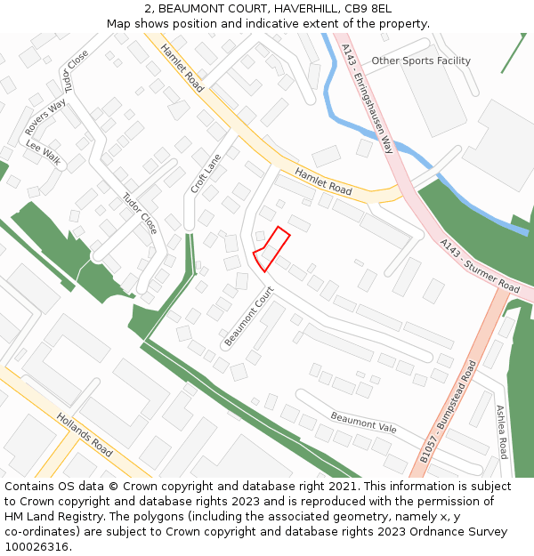 2, BEAUMONT COURT, HAVERHILL, CB9 8EL: Location map and indicative extent of plot