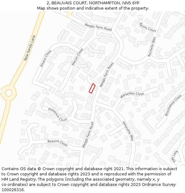 2, BEAUVAIS COURT, NORTHAMPTON, NN5 6YP: Location map and indicative extent of plot