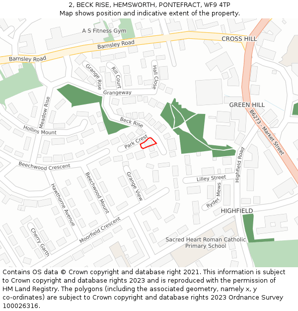 2, BECK RISE, HEMSWORTH, PONTEFRACT, WF9 4TP: Location map and indicative extent of plot