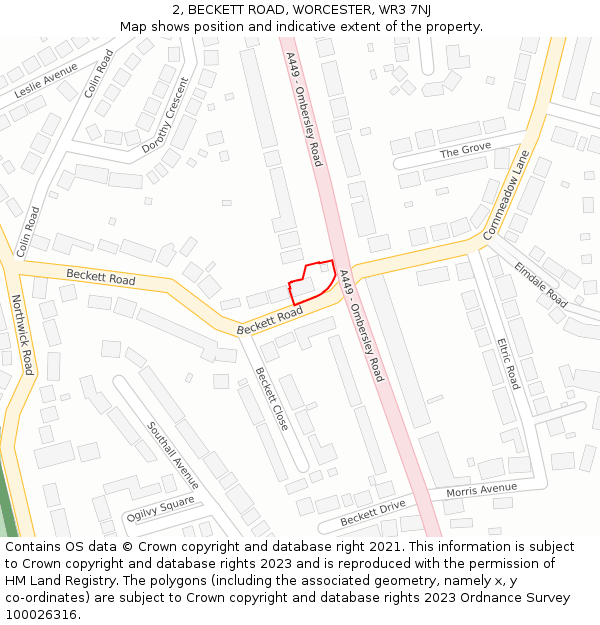 2, BECKETT ROAD, WORCESTER, WR3 7NJ: Location map and indicative extent of plot