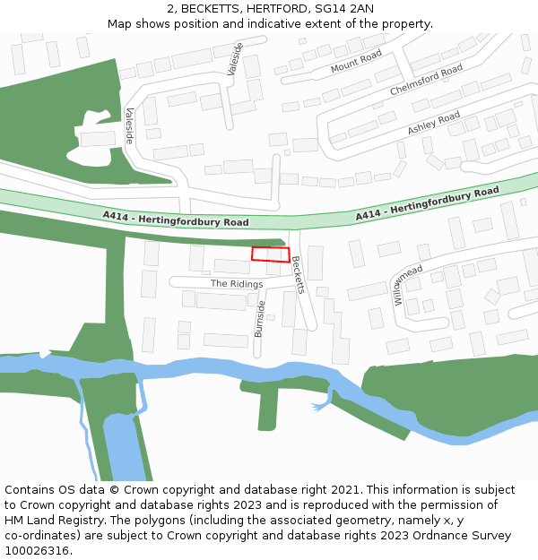 2, BECKETTS, HERTFORD, SG14 2AN: Location map and indicative extent of plot