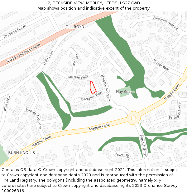 2, BECKSIDE VIEW, MORLEY, LEEDS, LS27 8WB: Location map and indicative extent of plot