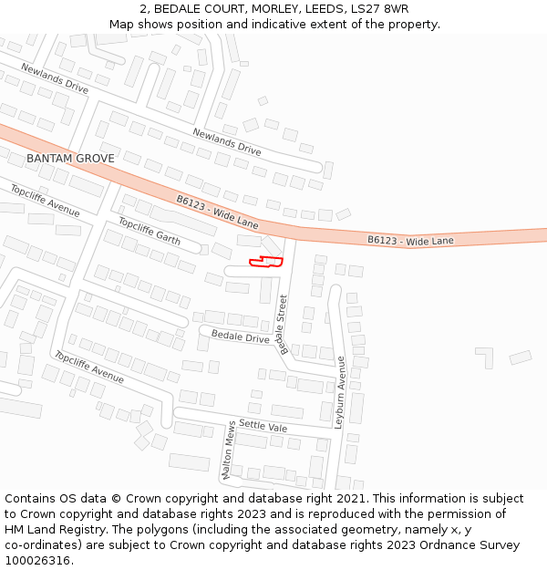 2, BEDALE COURT, MORLEY, LEEDS, LS27 8WR: Location map and indicative extent of plot