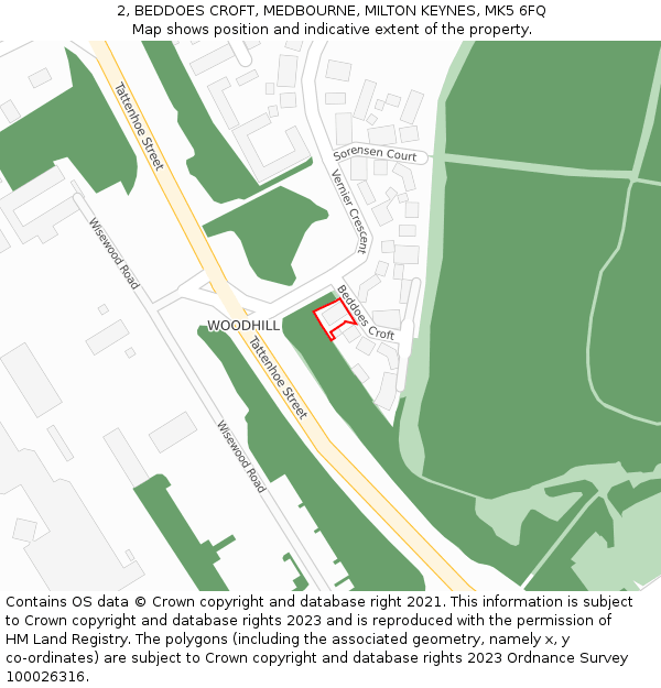 2, BEDDOES CROFT, MEDBOURNE, MILTON KEYNES, MK5 6FQ: Location map and indicative extent of plot