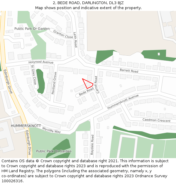 2, BEDE ROAD, DARLINGTON, DL3 8JZ: Location map and indicative extent of plot