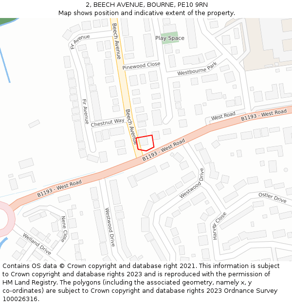 2, BEECH AVENUE, BOURNE, PE10 9RN: Location map and indicative extent of plot