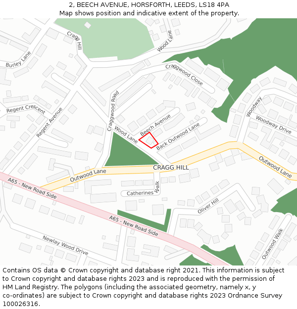 2, BEECH AVENUE, HORSFORTH, LEEDS, LS18 4PA: Location map and indicative extent of plot